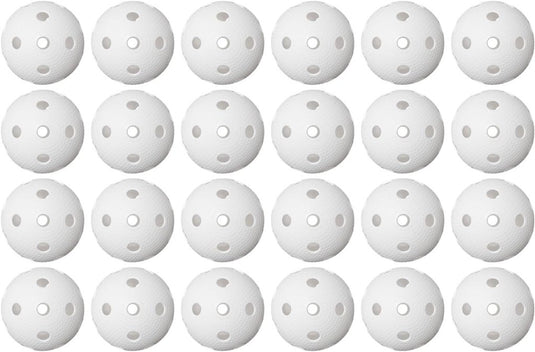 Floorballballen 24 stuks 72 mm van kunststof met 26 gaten en IFF-goedkeuring – unihockeyballen – zaalhockey - happygetfit.com