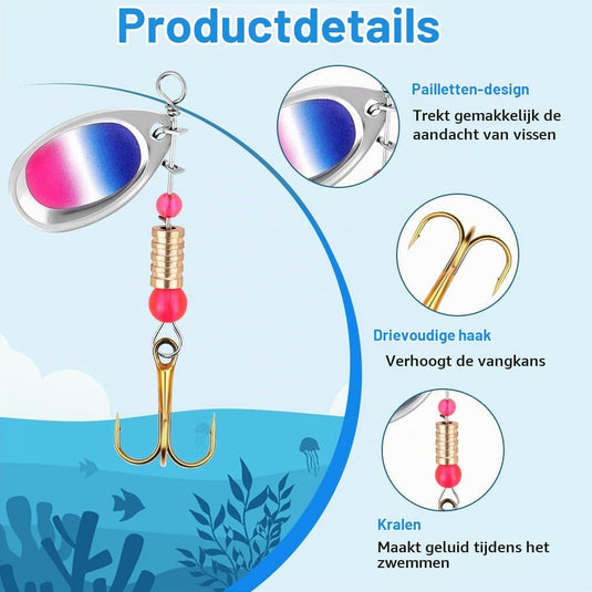 Forelspinners 16 stuks 5,8 tot 6,6 cm van messing met roterende bladen en dreggen – spinkunstaas – roofvisserij - happygetfit.com