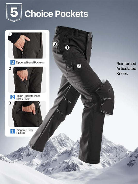 Free Soldier Winterskibroek voor heren, waterdicht, winddicht, softshell, gevoerd met fleece, voor wandelen. - happygetfit.com