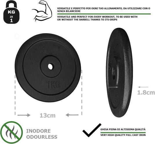 G5 HT SPORT Halterschijven van gietijzer, gatdiameter: 25 mm, voor sportschool en thuisgymnastiek, 0,5 tot 20 kg, voor halters en lange halters - happygetfit.com
