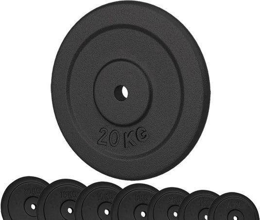 G5 HT SPORT Halterschijven van gietijzer, gatdiameter: 25 mm, voor sportschool en thuisgymnastiek, 0,5 tot 20 kg, voor halters en lange halters - happygetfit.com