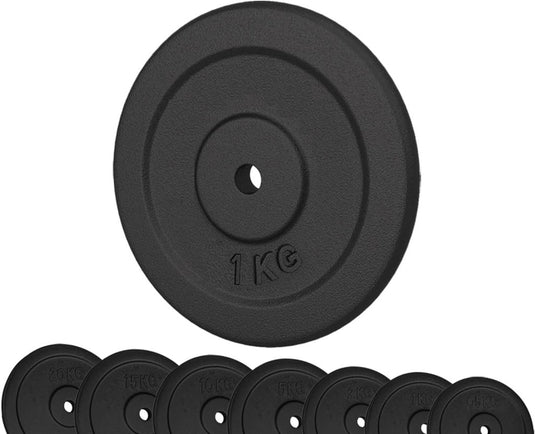 G5 HT SPORT Halterschijven van gietijzer, gatdiameter: 25 mm, voor sportschool en thuisgymnastiek, 0,5 tot 20 kg, voor halters en lange halters - happygetfit.com