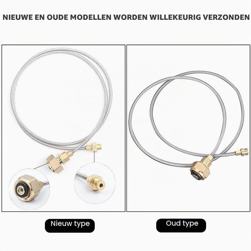 Bild im Galerie-Viewer laden, Gasfles adapter met koperen aansluiting en nylon slang van 110 cm voor campingkooktoestellen – LPG adapter – kampeerbenodigdheden - happygetfit.com

