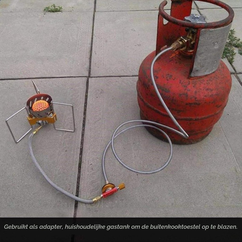 Bild im Galerie-Viewer laden, Gasfles adapter met koperen aansluiting en nylon slang van 110 cm voor campingkooktoestellen – LPG adapter – kampeerbenodigdheden - happygetfit.com

