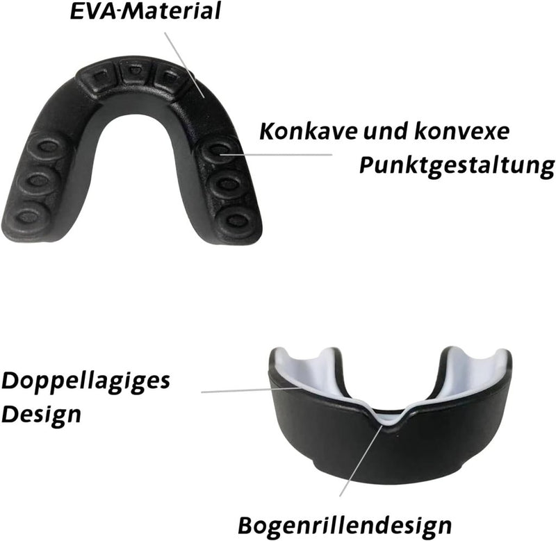 Laad afbeelding in Galerijviewer, Ons &quot;Bescherm je gebit met onze gebitsbeschermers voor vechtsporten!&quot; is een zwarte gebitsbeschermer gemaakt van EVA-materiaal, met een concaaf-convex bovenontwerp en een dubbellaags booggroefontwerp aan de zijkant, een ideale keuze voor atleten.
