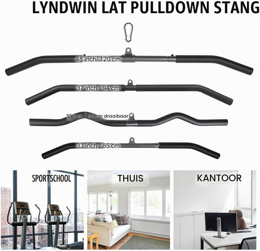 Gebogen lat pulldown bar met EVA handgrepen tot 136 kg – kabelstang – fitness accessoire - happygetfit.com