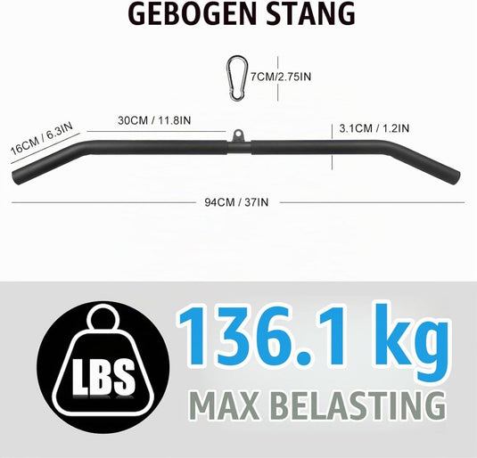 Gebogen lat pulldown bar met EVA handgrepen tot 136 kg – kabelstang – fitness accessoire - happygetfit.com