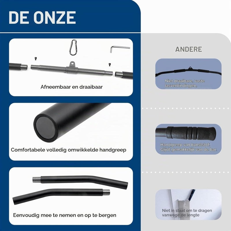 Załaduj obraz do przeglądarki galerii, Gebogen lat pulldown bar met EVA handgrepen tot 136 kg – kabelstang – fitness accessoire - happygetfit.com
