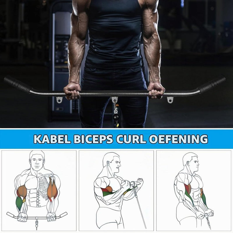 Załaduj obraz do przeglądarki galerii, Gebogen lat pulldown bar met EVA handgrepen tot 136 kg – kabelstang – fitness accessoire - happygetfit.com
