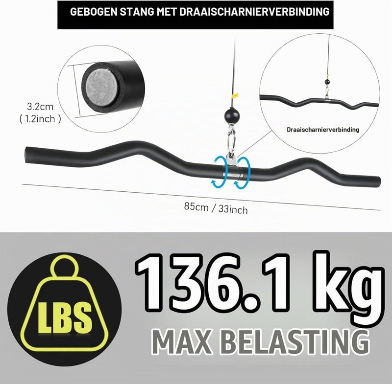 Załaduj obraz do przeglądarki galerii, Gebogen lat pulldown bar met EVA handgrepen tot 136 kg – kabelstang – fitness accessoire - happygetfit.com

