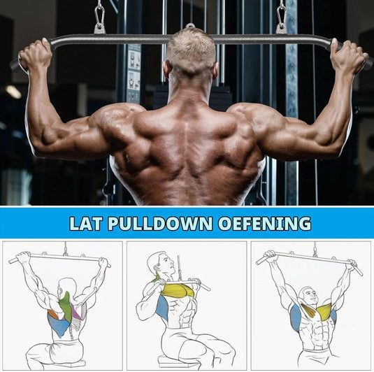 Gebogen lat pulldown bar met EVA handgrepen tot 136 kg – kabelstang – fitness accessoire - happygetfit.com