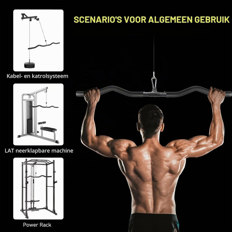 Załaduj obraz do przeglądarki galerii, Gebogen lat pulldown bar met EVA handgrepen tot 136 kg – kabelstang – fitness accessoire - happygetfit.com
