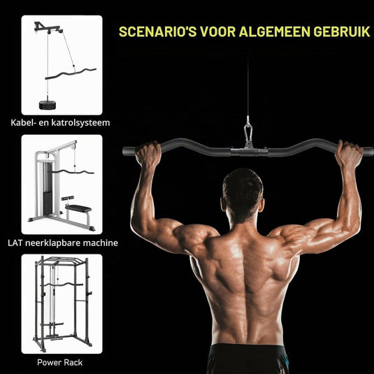 Gebogen lat pulldown bar met EVA handgrepen tot 136 kg – kabelstang – fitness accessoire - happygetfit.com