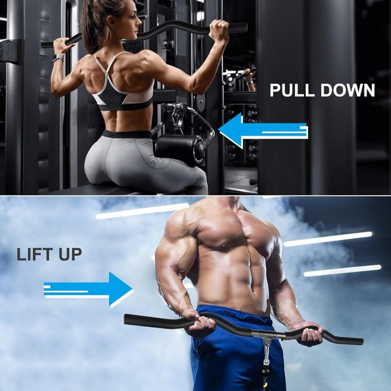 Załaduj obraz do przeglądarki galerii, Gebogen lat pulldown bar met EVA handgrepen tot 136 kg – kabelstang – fitness accessoire - happygetfit.com
