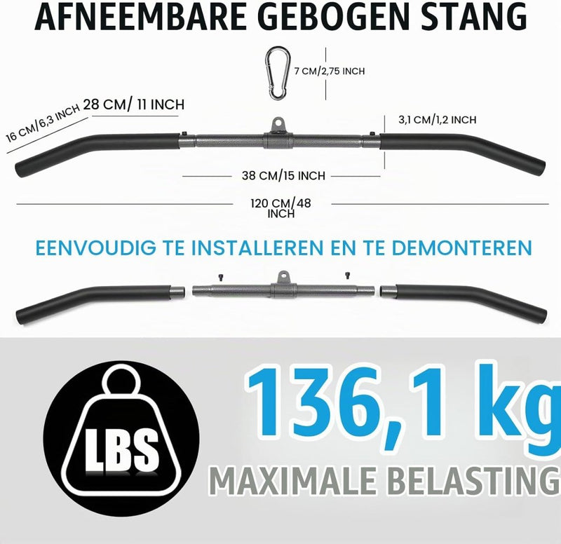 Załaduj obraz do przeglądarki galerii, Gebogen lat pulldown bar met EVA handgrepen tot 136 kg – kabelstang – fitness accessoire - happygetfit.com
