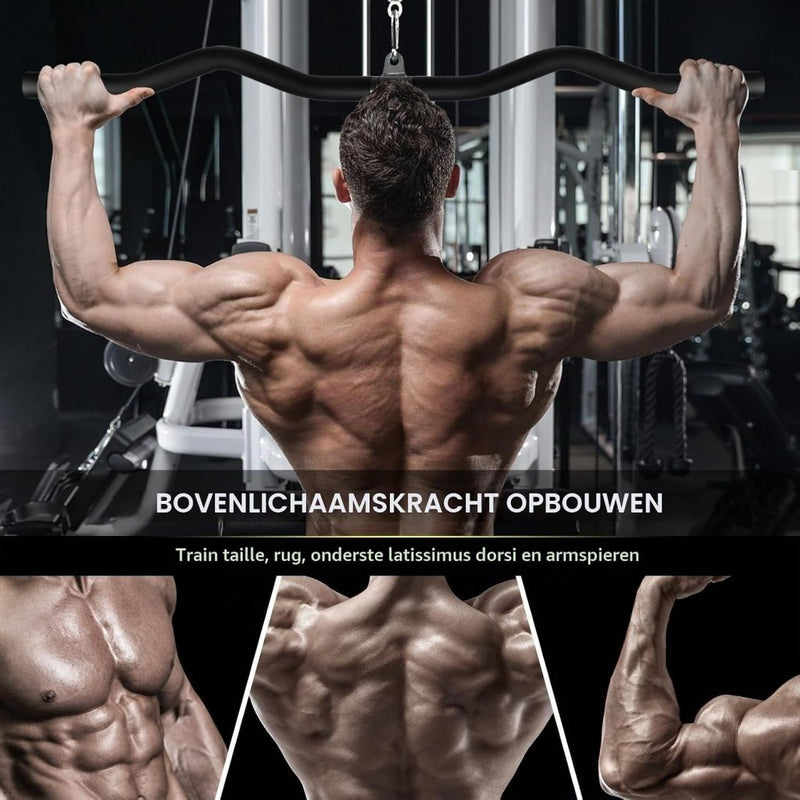 Załaduj obraz do przeglądarki galerii, Gebogen lat pulldown bar met EVA handgrepen tot 136 kg – kabelstang – fitness accessoire - happygetfit.com
