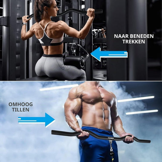Gebogen lat pulldown bar met EVA handgrepen tot 136 kg – kabelstang – fitness accessoire - happygetfit.com