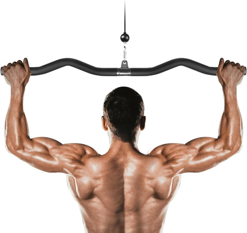 Załaduj obraz do przeglądarki galerii, Gebogen lat pulldown bar met EVA handgrepen tot 136 kg – kabelstang – fitness accessoire - happygetfit.com

