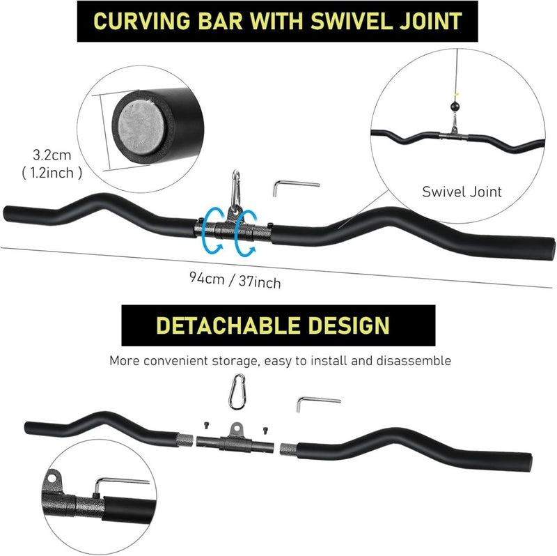 Załaduj obraz do przeglądarki galerii, Gebogen lat pulldown bar met EVA handgrepen tot 136 kg – kabelstang – fitness accessoire - happygetfit.com
