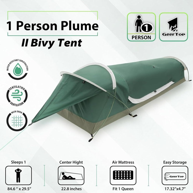 Load image into Gallery viewer, GEERTOP Ultralight 1-persoons waterdichte bivy tent, groen, outdoor slaapzak, camping bivvy bag deken herbruikbaar voor outdoor camping wandelen - happygetfit.com
