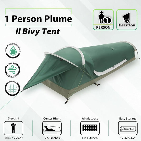 GEERTOP Ultralight 1-persoons waterdichte bivy tent, groen, outdoor slaapzak, camping bivvy bag deken herbruikbaar voor outdoor camping wandelen - happygetfit.com