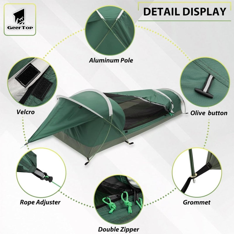 Load image into Gallery viewer, GEERTOP Ultralight 1-persoons waterdichte bivy tent, groen, outdoor slaapzak, camping bivvy bag deken herbruikbaar voor outdoor camping wandelen - happygetfit.com
