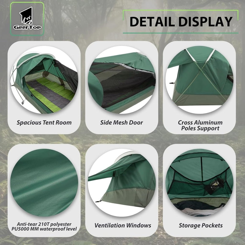 Load image into Gallery viewer, GEERTOP Ultralight 1-persoons waterdichte bivy tent, groen, outdoor slaapzak, camping bivvy bag deken herbruikbaar voor outdoor camping wandelen - happygetfit.com
