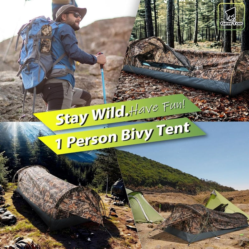 Load image into Gallery viewer, GEERTOP Ultralight 1-persoons waterdichte bivy tent, groen, outdoor slaapzak, camping bivvy bag deken herbruikbaar voor outdoor camping wandelen - happygetfit.com
