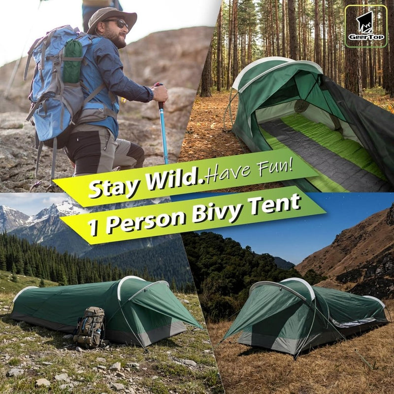 Load image into Gallery viewer, GEERTOP Ultralight 1-persoons waterdichte bivy tent, groen, outdoor slaapzak, camping bivvy bag deken herbruikbaar voor outdoor camping wandelen - happygetfit.com
