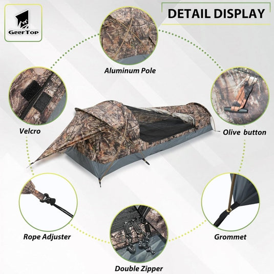 GEERTOP Ultralight 1-persoons waterdichte bivy tent, groen, outdoor slaapzak, camping bivvy bag deken herbruikbaar voor outdoor camping wandelen - happygetfit.com