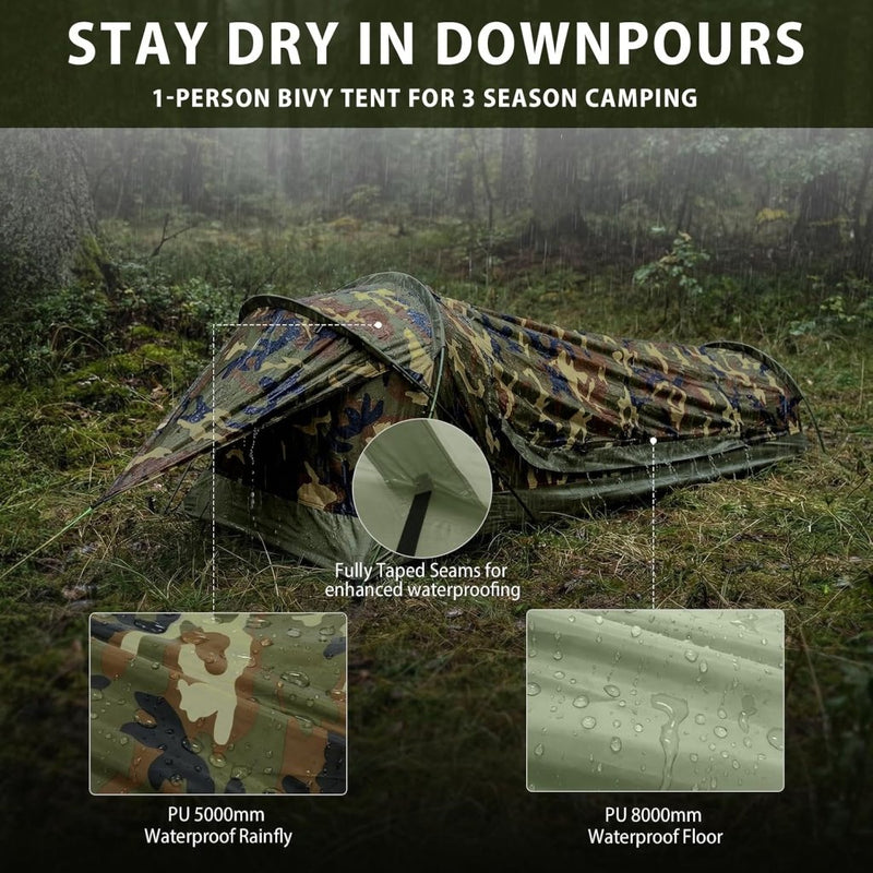 Laad afbeelding in Galerijviewer, GEERTOP Ultralight Single Person Bivy Tent for Camp Waterproof 1 Man Tent for Camping Hiking Backpacking Hunting Outdoor Survival Gear - Easy Set Up - happygetfit.com
