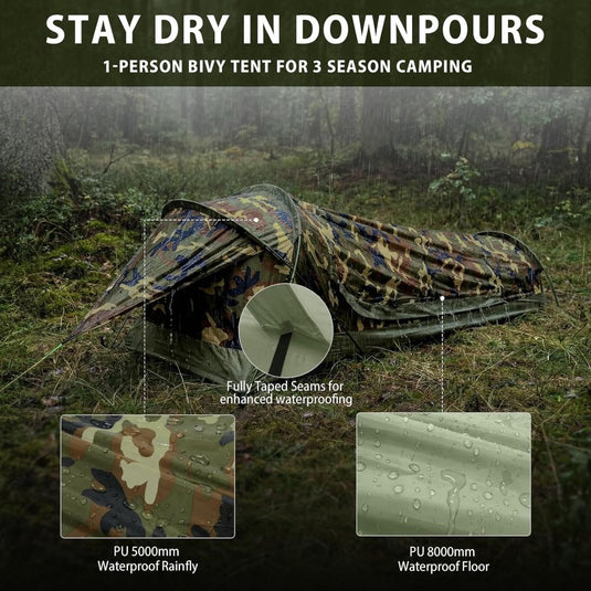 GEERTOP Ultralight Single Person Bivy Tent for Camp Waterproof 1 Man Tent for Camping Hiking Backpacking Hunting Outdoor Survival Gear - Easy Set Up - happygetfit.com