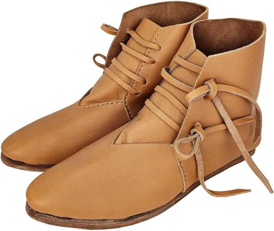 Generisch Middeleeuwse Vikinglaarzen voor heren in Jorvik-stijl, enkelhoge laarzen met platte hak, geschikt voor Western Gothic, LARP, festival, Halloween en cosplay en dagelijks gebruik - happygetfit.com