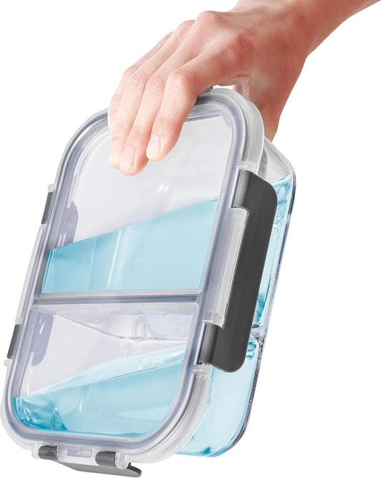 Glazen meal prep bakjes set van 3 met 3 vakken - happygetfit.com