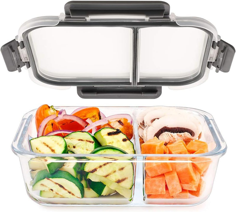 Laad afbeelding in Galerijviewer, Glazen meal prep bakjes set van 3 met 3 vakken - happygetfit.com
