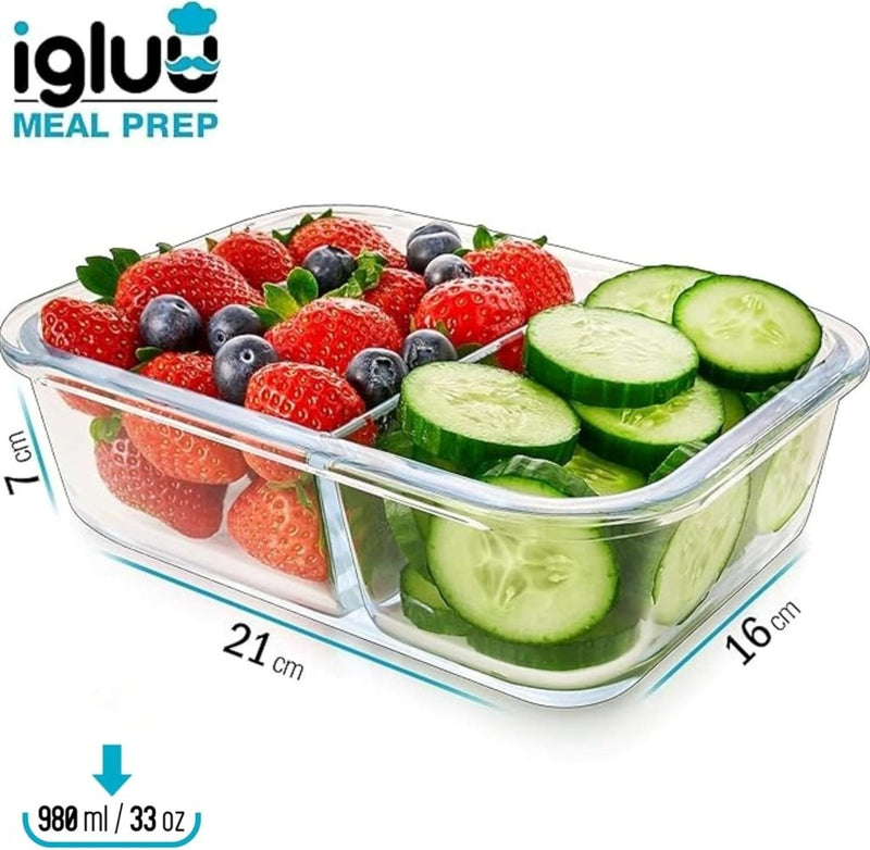 Laad afbeelding in Galerijviewer, Glazen meal prep bakjes set van 3 met 3 vakken - happygetfit.com
