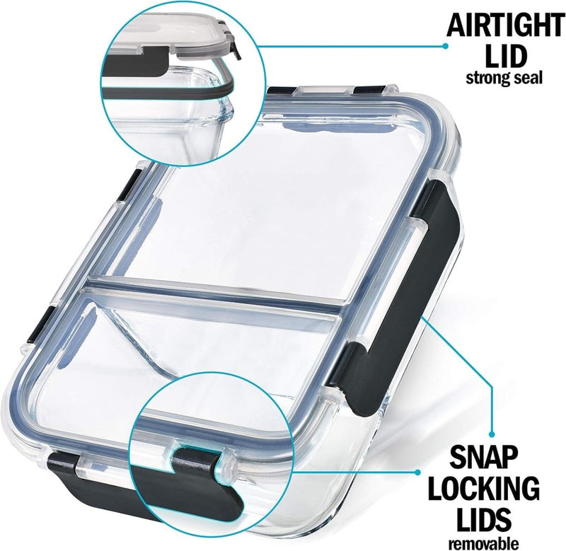 Laad afbeelding in Galerijviewer, Glazen meal prep bakjes set van 3 met 3 vakken - happygetfit.com
