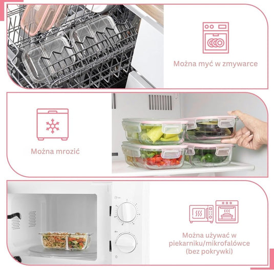 Glazen meal prep bakjes set van 5 met 2 vakken - happygetfit.com