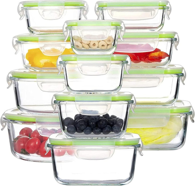 Laad afbeelding in Galerijviewer, Glazen vershoudbakjes set van 12 met deksels - happygetfit.com
