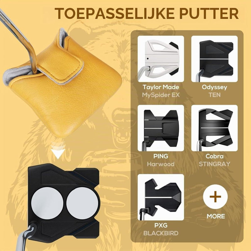 Chargez l'image dans la visionneuse de la galerie, Golf putter beschermhoes met bierdrinkende beer borduurwerk voor DF3 hamerputters – mallet headcover – putterbescherming - happygetfit.com
