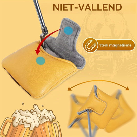 Golf putter beschermhoes met bierdrinkende beer borduurwerk voor DF3 hamerputters – mallet headcover – putterbescherming - happygetfit.com