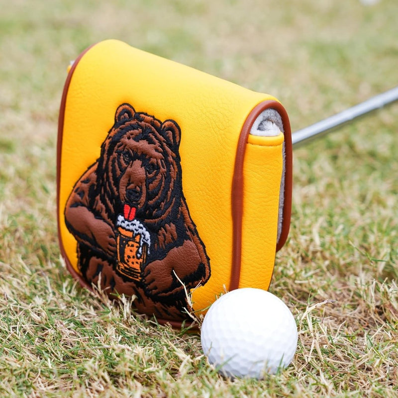Chargez l'image dans la visionneuse de la galerie, Golf putter beschermhoes met bierdrinkende beer borduurwerk voor DF3 hamerputters – mallet headcover – putterbescherming - happygetfit.com
