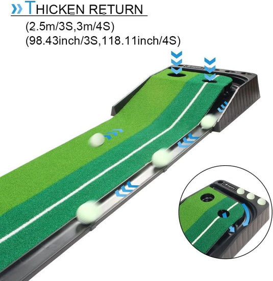 Golf Putting Trainer (3 ballen gratis), Golfmat met Retourbaan en Automatische Functie Oefen Binnen en Buiten voor Beginners en Amateur - happygetfit.com
