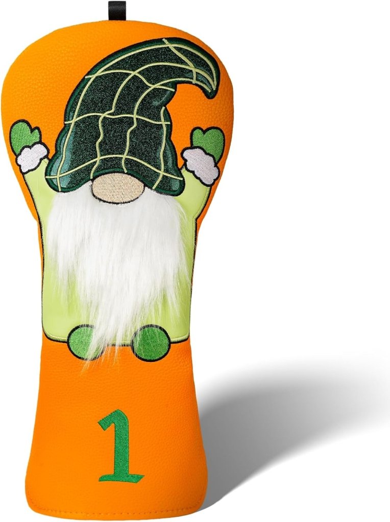 Załaduj obraz do przeglądarki galerii, Golfclub beschermhoes van kunstleer met Ierse kabouter voor driver en houten golfclubs – golfheadcover – golfdecoratie - happygetfit.com
