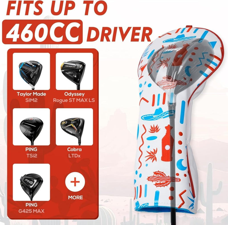 Chargez l'image dans la visionneuse de la galerie, Golfclub beschermhoes van leer met Mexicaans tequila borduurwerk voor drivers en fairway woods – drivercover – golfcadeau - happygetfit.com
