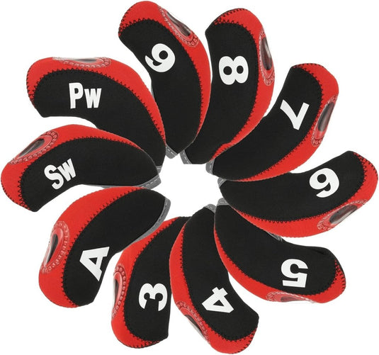 Golfclub beschermhoezen 10 stuks zwart neopreen – genummerde ijzerhoezen – golf headcovers voor golfset en golftas - happygetfit.com