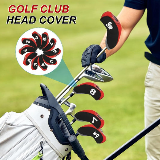 Golfclub beschermhoezen 10 stuks zwart neopreen – genummerde ijzerhoezen – golf headcovers voor golfset en golftas - happygetfit.com