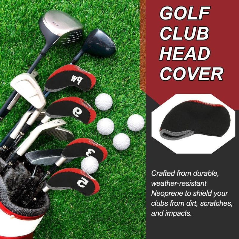 Chargez l'image dans la visionneuse de la galerie, Golfclub beschermhoezen 10 stuks zwart neopreen – genummerde ijzerhoezen – golf headcovers voor golfset en golftas - happygetfit.com
