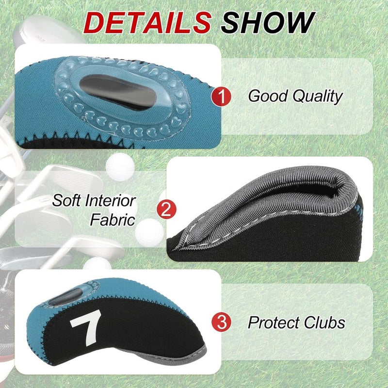 Chargez l'image dans la visionneuse de la galerie, Golfclub beschermhoezen 10 stuks zwart neopreen – genummerde ijzerhoezen – golf headcovers voor golfset en golftas - happygetfit.com
