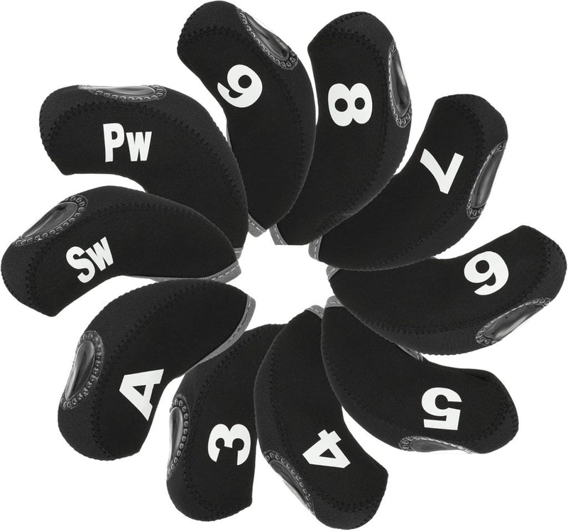 Chargez l'image dans la visionneuse de la galerie, Golfclub beschermhoezen 10 stuks zwart neopreen – genummerde ijzerhoezen – golf headcovers voor golfset en golftas - happygetfit.com
